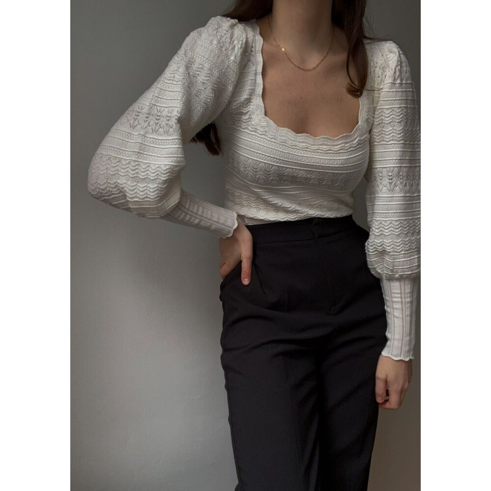 NEW Sézane Ronnie Jumper Sweater Ecru White Long Sleeve Square Neck Viscose XS